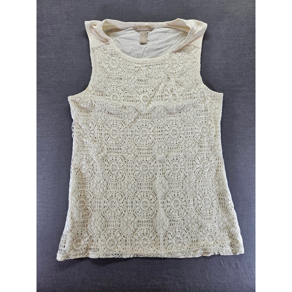 Banana Republic Cream Ivory Crochet Lace Front Sleeveless Tank Top Medium